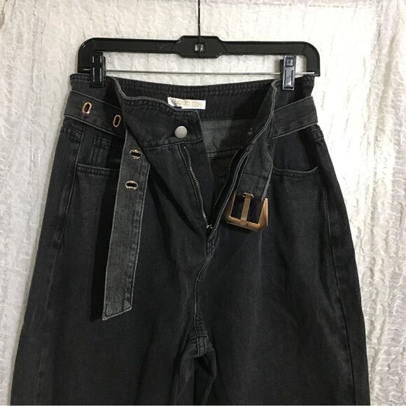 Cloud Ten NWT Black Denim Belted Wide Jeans Size Large - Picture 4 of 12